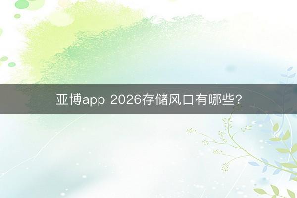 亚博app 2026存储风口有哪些?