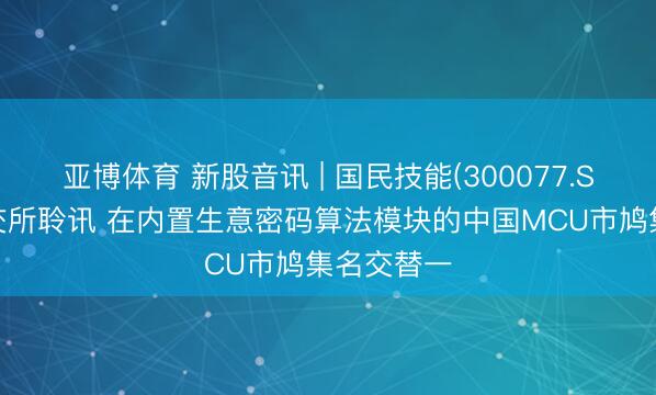 亚博体育 新股音讯 | 国民技能(300077.SZ)通过港交所聆讯 在内置生意密码算法模块的中国MCU市鸠集名交替一