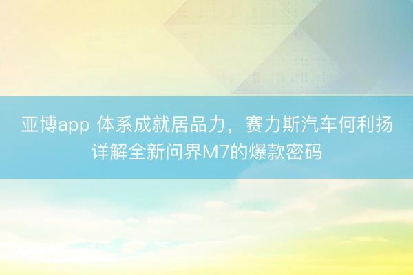亚博app 体系成就居品力，赛力斯汽车何利扬详解全新问界M7的爆款密码