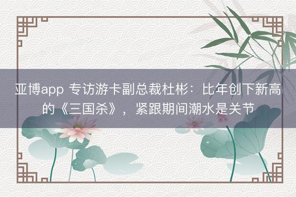 亚博app 专访游卡副总裁杜彬:比年创下新高的《三国杀》,紧跟期间潮水是关节