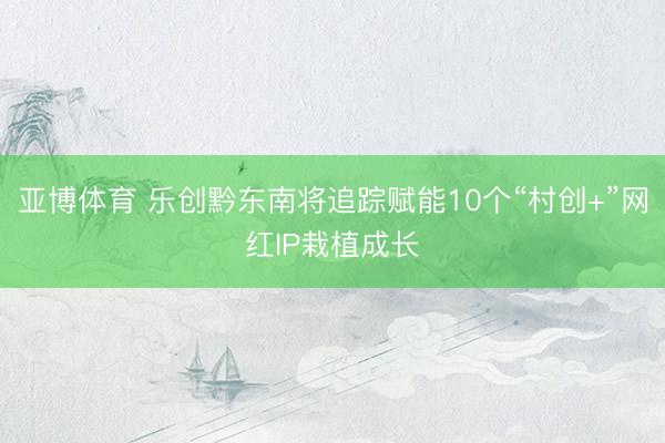 亚博体育 乐创黔东南将追踪赋能10个“村创+”网红IP栽植成长